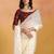 Off white embellished mirror work satin designer saree