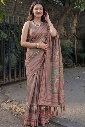 Multicolor floral  cotton designer khadi saree