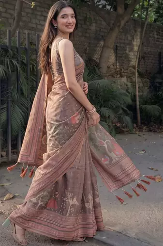 Multicolor floral  cotton designer khadi saree