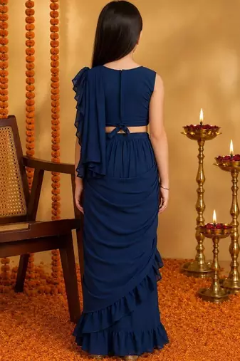 Navy blue  georgette designer kanjeevaram lehenga saree with attachable dupatta