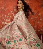 Off white woven design embroidered silk blend jamdani saree