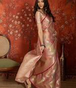 Peach woven design zari tissue handloom banarasi saree