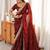 Maroon floral embroidered satin designer saree