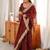 Maroon floral embroidered satin designer saree