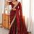Maroon floral embroidered satin designer saree