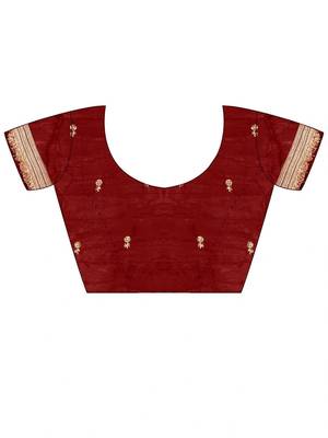 Maroon floral embroidered satin designer saree 4