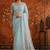Turquoise women embellished beads and stones net fusion saree