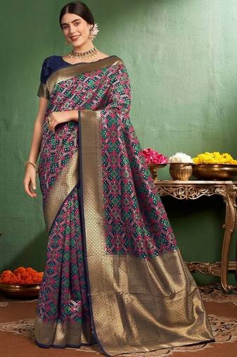 Navy blue woven design zari  silk designer patola saree