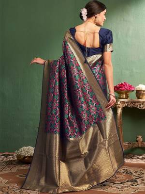 Navy blue woven design zari  silk designer patola saree 2