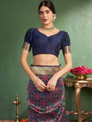 Navy blue woven design zari  silk designer patola saree 4