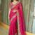 Pink ethnic motifs embroidered satin heavy work saree
