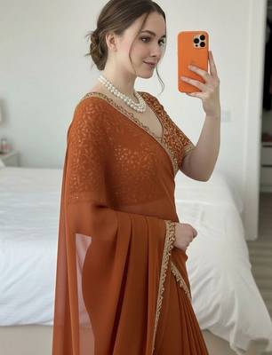 Copper embellished embroidered silk blend designer saree 2