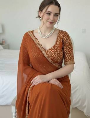 Copper embellished embroidered silk blend designer saree 3
