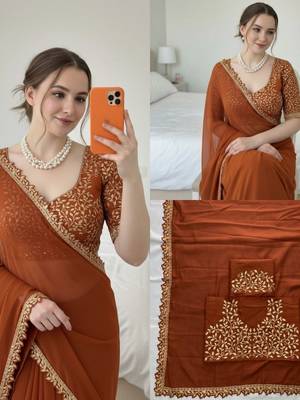 Copper embellished embroidered silk blend designer saree 4