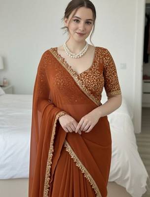 Copper embellished embroidered silk blend designer saree 5