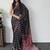 Black ajrak block mirror work bandhani saree
