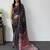 Black ajrak block mirror work bandhani saree