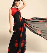 Black floral  georgette designer saree