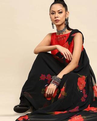 Black floral  georgette designer saree 2