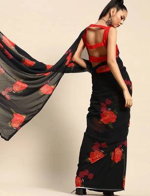 Black floral  georgette designer saree 3