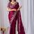 Maroon floral embroidered designer saree