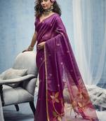 magenta munga cotton blend handloom weaving festive wear saree
