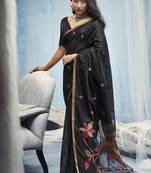 black munga cotton blend handloom weaving festive wear saree