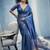 blue munga cotton blend handloom weaving festive wear saree