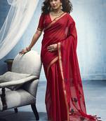 red munga cotton blend handloom weaving festive wear saree