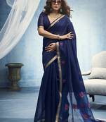 navy bule munga cotton blend handloom weaving festive wear saree
