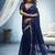navy bule munga cotton blend handloom weaving festive wear saree