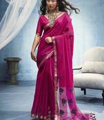 rani pink munga cotton blend handloom weaving festive wear saree