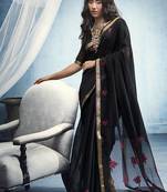black munga cotton blend handloom weaving festive wear saree