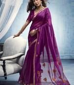 magenta munga cotton blend handloom weaving festive wear saree