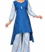 Women's Royal Blue High-Low Kurti with Floral Printed Palazzo Set