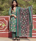 Women's Cotton Floral Printed Anarkali Kurta Palazzo Set with Dupatta 