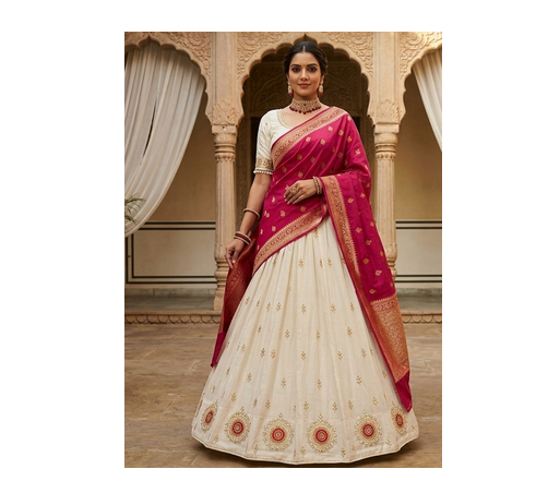 white embroidered party wear lehenga 1