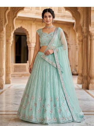 sky blue sequin work lehenga  1