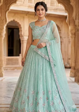 sky blue sequin work lehenga 