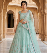 sky blue sequin work lehenga 