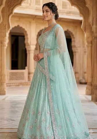 sky blue sequin work lehenga 