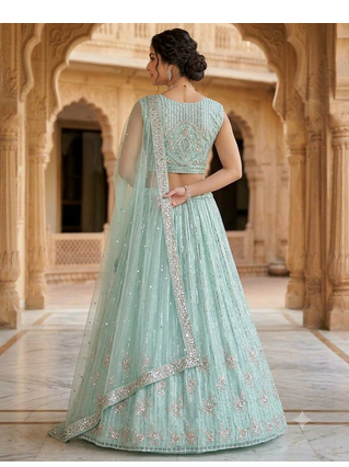 sky blue sequin work lehenga  3
