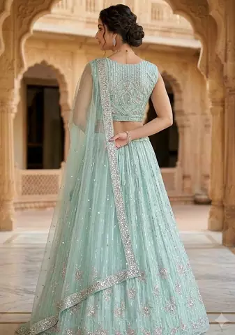 sky blue sequin work lehenga 