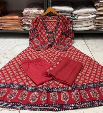 Maroon cotton floral printed ethnic kurta set with dupatta 4