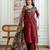 Maroon cotton geometric printed ethnic kurta set with dupatta