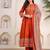 Orange cotton geometric printed ethnic kurta set with dupatta
