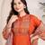 Orange cotton geometric printed ethnic kurta set with dupatta