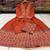 Orange cotton geometric printed ethnic kurta set with dupatta