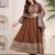 Brown cotton geometric printed ethnic kurta set with dupatta