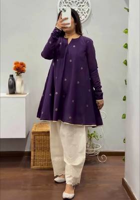 Purple cotton dots printed short ethnic kurta set 1